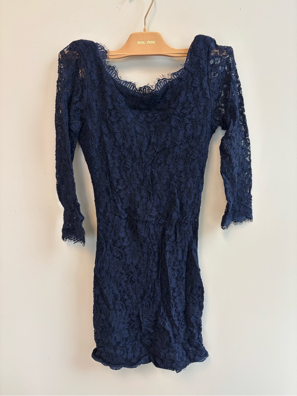 DVF Navy Zarina Lace Scoop Neck Dress